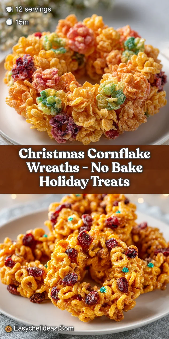 Close-up reveals the crunchy texture of a green cornflake wreath, studded with bright, cheerful candies, promising a sweet...