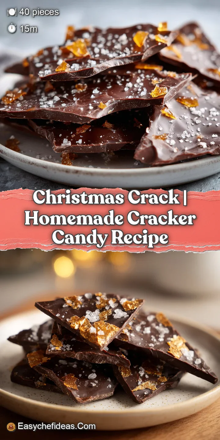 Extreme close-up of a rich chocolate layer melting over golden toffee and crisp crackers with flaky sea salt.