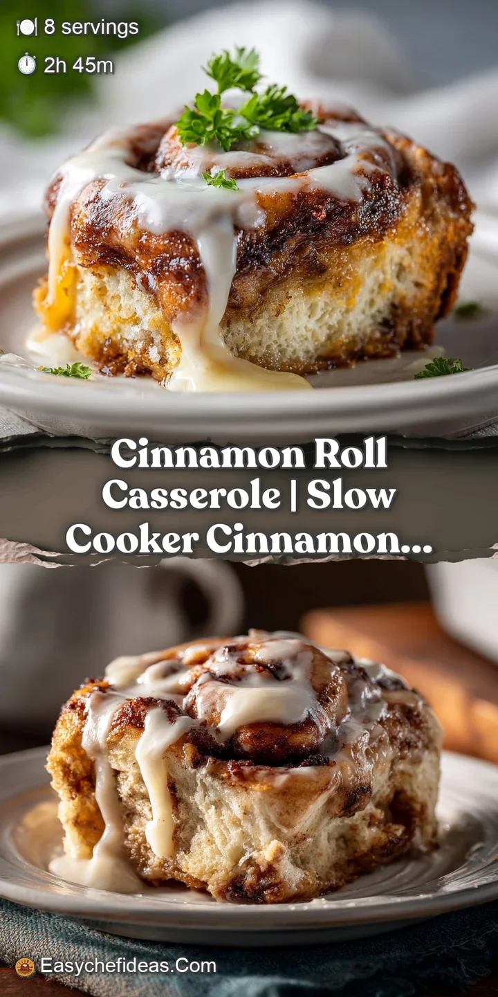 Close-up of steaming cinnamon roll casserole, showing soft dough, rich icing, and sweet caramel notes.