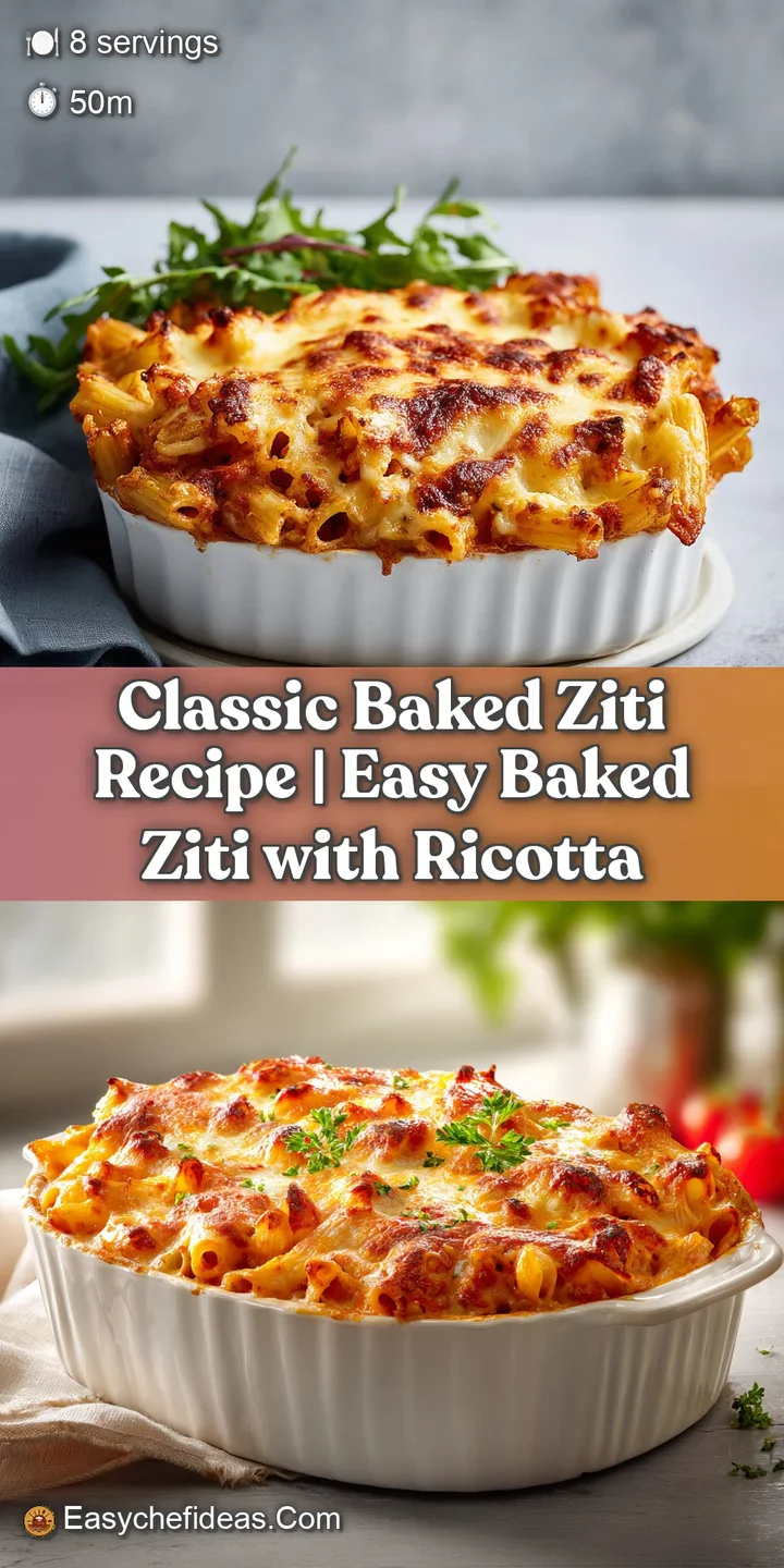 Close-up of fork-tender ziti pasta coated in savory tomato sauce, creamy ricotta, and browned sausage bits.