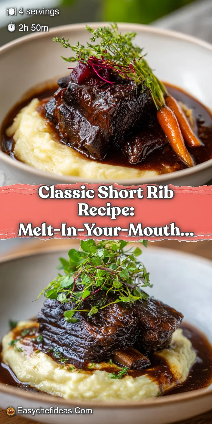 Close-up of a juicy, flavorful braised short rib with a slightly crusty exterior, glistening in its rich, dark, savory sauce.