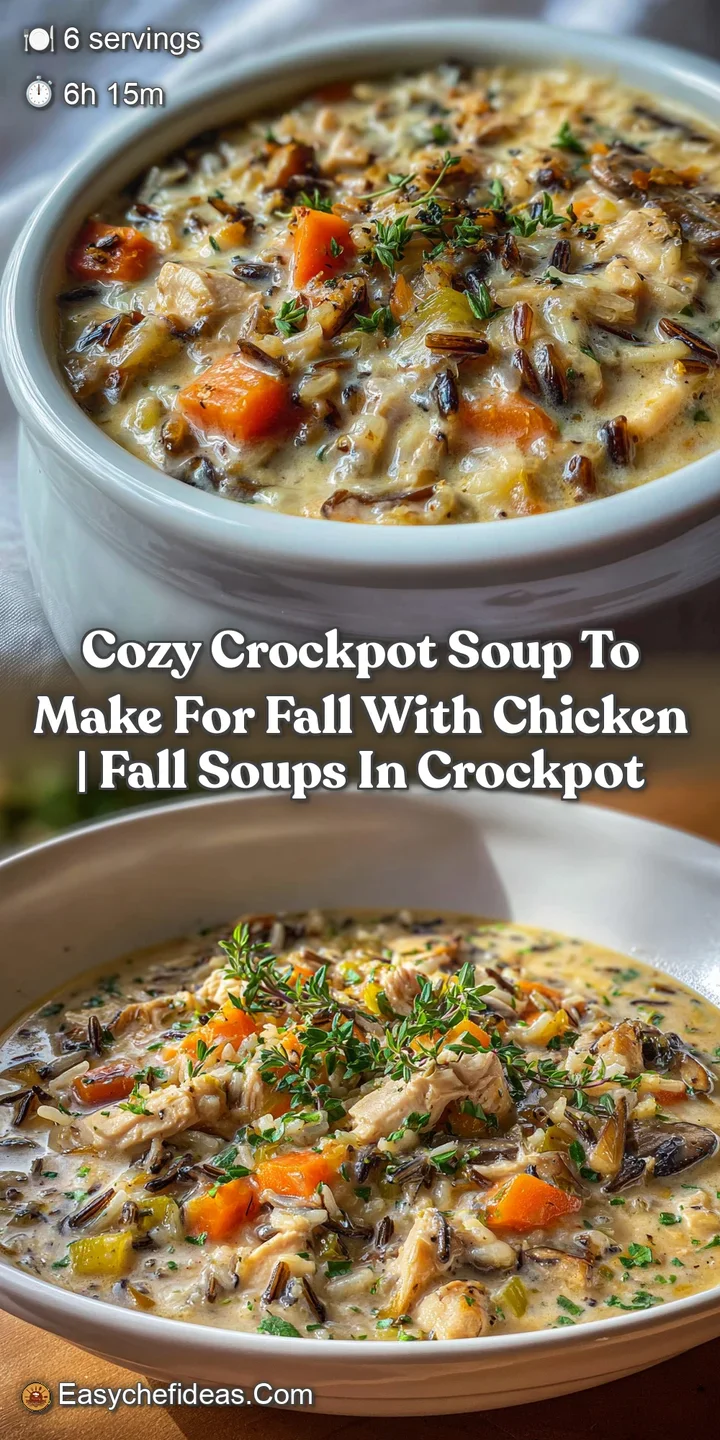Steaming bowl of creamy, light yellow chicken soup with visible shredded chicken and colorful flecks of herbs and vegetables.