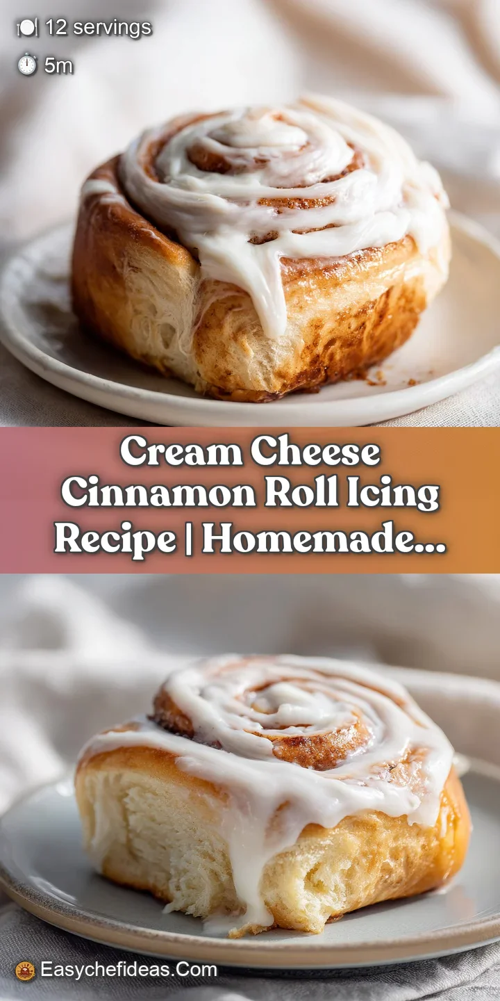 Close-up of thick, shiny cinnamon roll icing, capturing its smooth texture and tempting sweetness. Focus is the perfect, t...