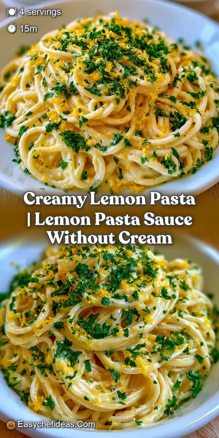 Close-up of glossy, cream-coated pasta strands with visible flecks of lemon zest and melted parmesan cheese.