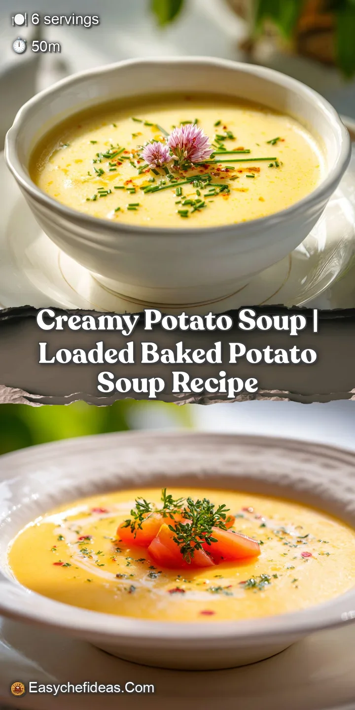 A close-up of luscious, thick potato soup, showcasing tender potato pieces and savory bacon crisp.
