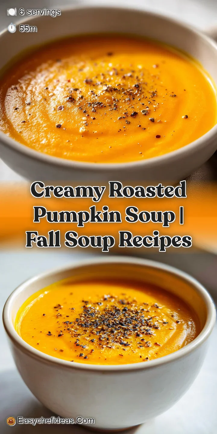 Close-up of steaming, smooth orange soup topped with crunchy pepitas and a drizzle of heavy cream in a matte bowl.