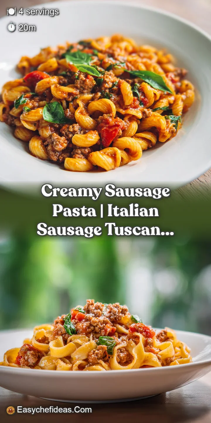 Close-up showcases the rich, creamy texture of the white sauce clinging to the sausage and pasta, a tempting, flavorful bite.