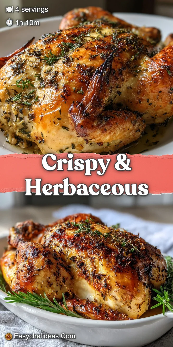 Close-up of glistening, crispy chicken skin, hinting at juicy meat below. Roasted vegetables showcase caramelized edges; a...