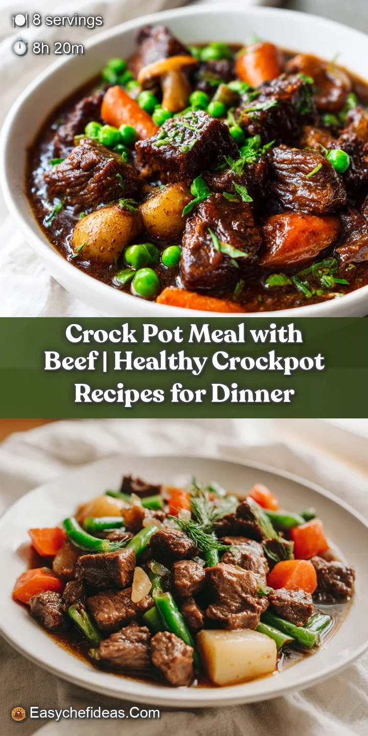 Close-up of fork-tender beef and vibrant, softened carrots and potatoes in a deep, comforting sauce.