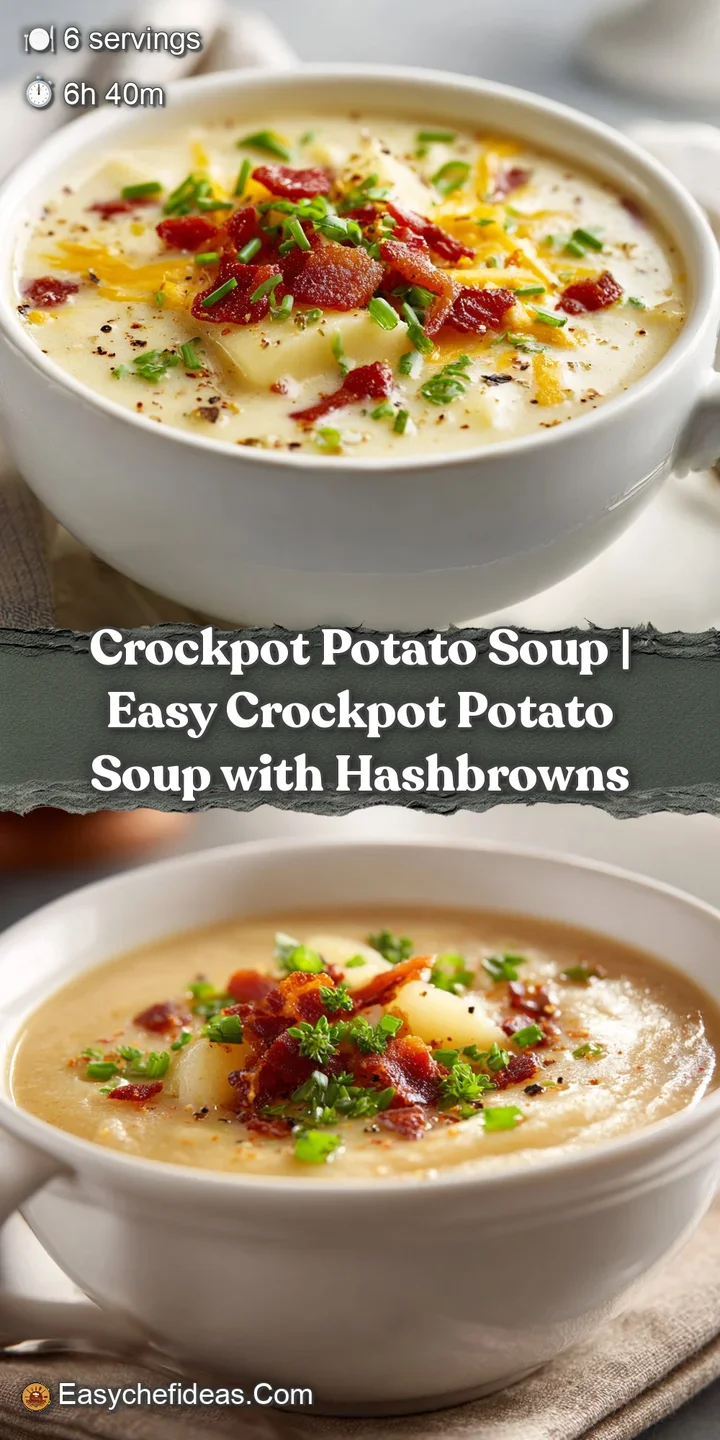 Close-up of rich, thick potato soup, showing tender potato pieces and a rich, inviting texture.
