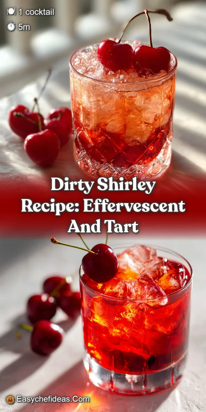 Close-up view of a refreshing red cocktail with bubbly texture, ice, and a juicy cherry, calling to be tasted.