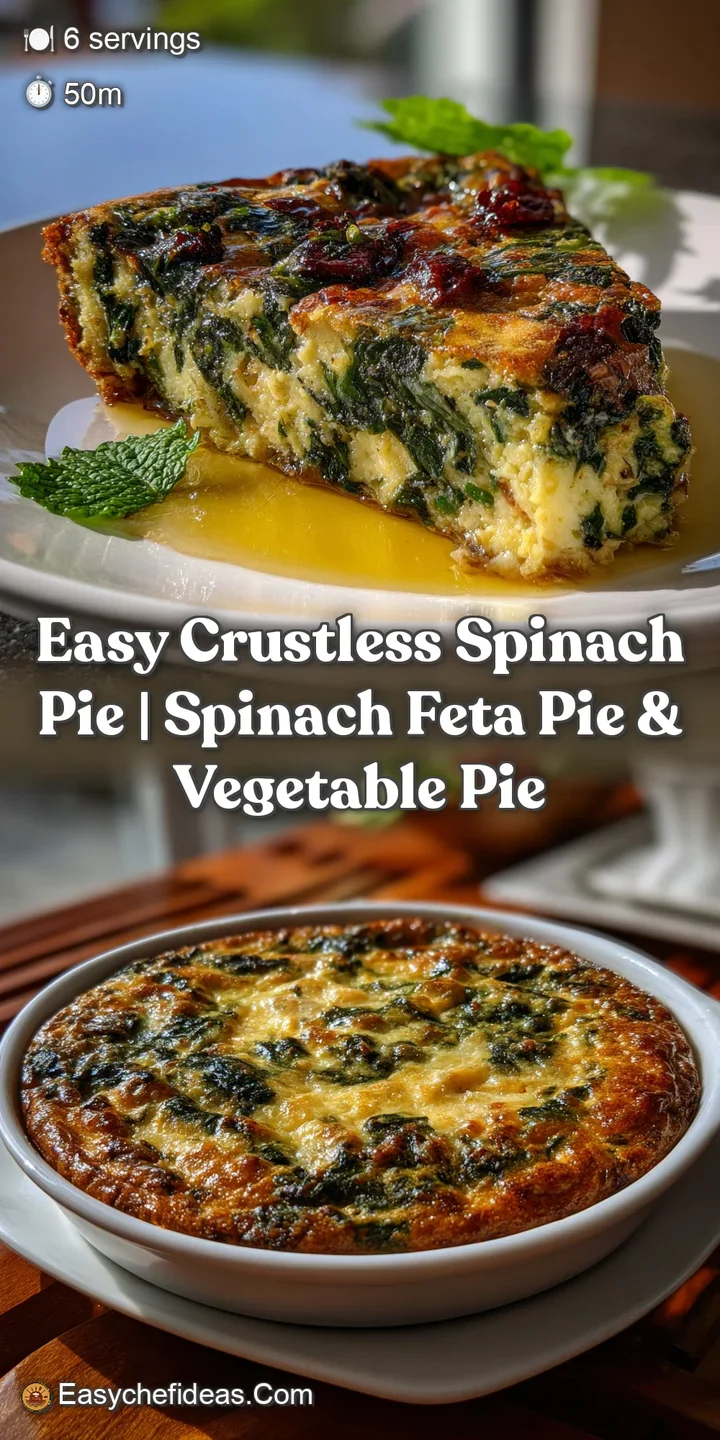 Close-up of the spinach pie reveals a soft, airy texture dotted with visible spinach leaves. The custard filling has a per...