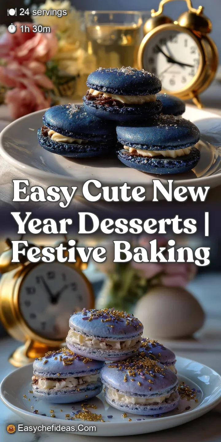 Close-up of a single champagne macaron: a perfect, smooth shell with a creamy, pale yellow filling. Light reflects to show...