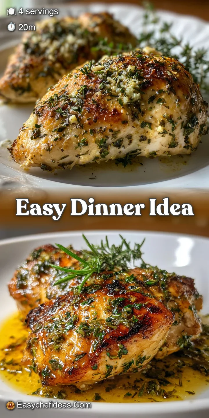 Close-up shot of juicy chicken bathed in creamy garlic sauce. Flecks of fresh herbs. Steam rises, hinting at warmth and fl...