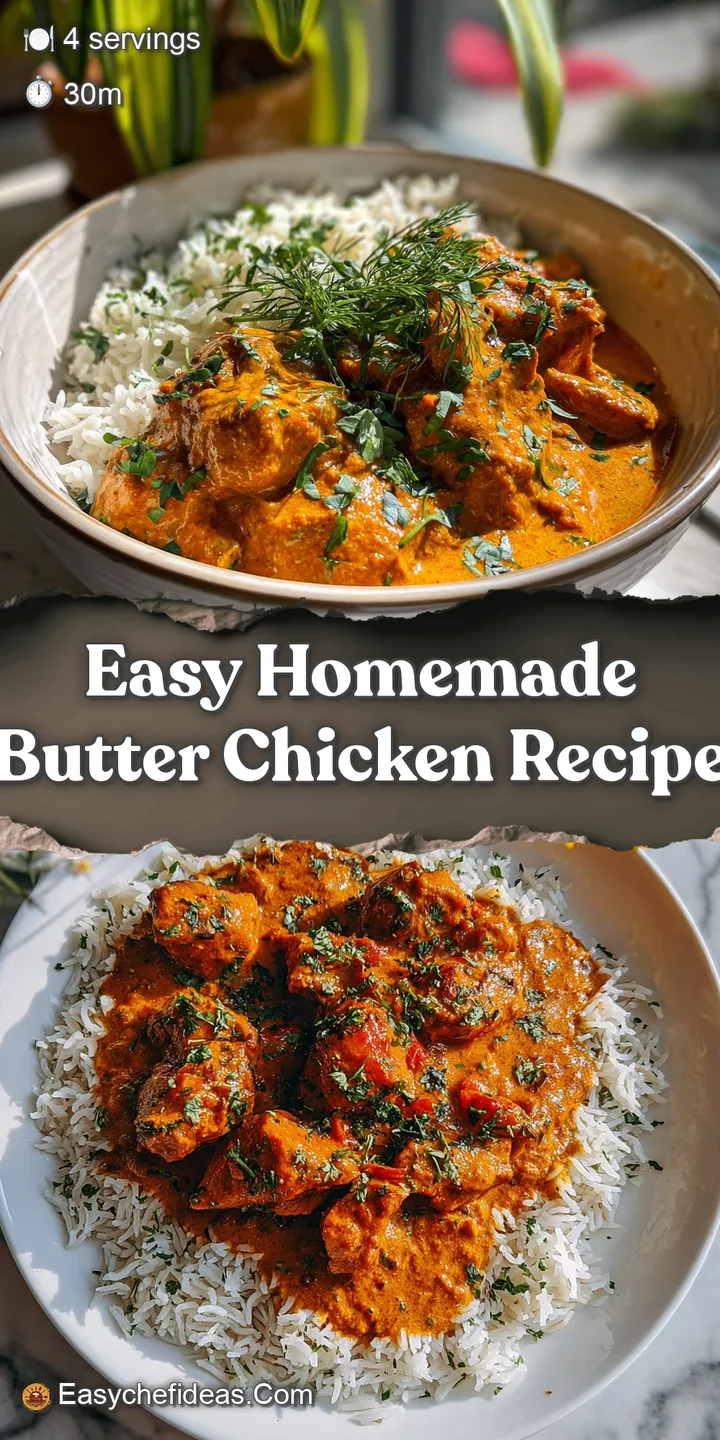 Close-up of butter chicken: succulent chicken simmered in a luscious, spiced tomato cream sauce, a vibrant and tempting dish.