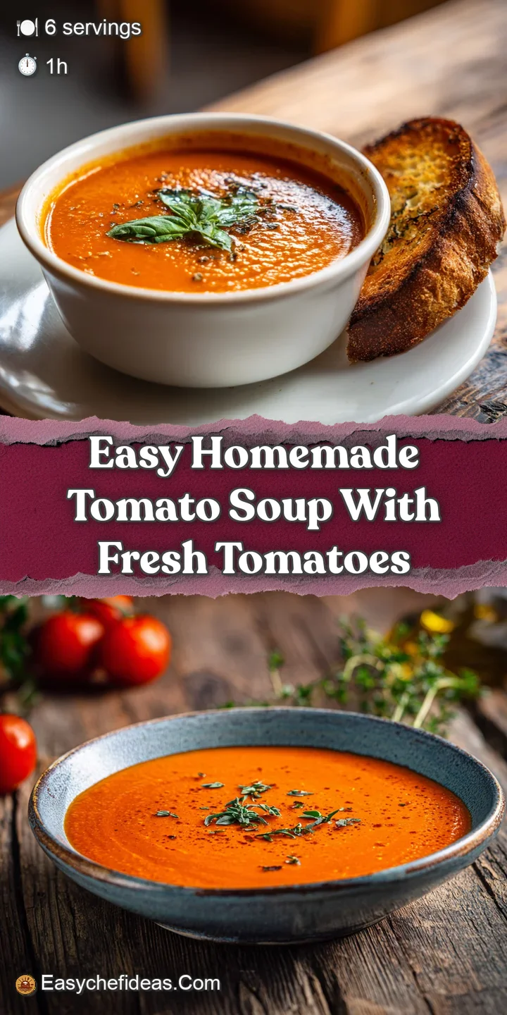 Close-up of rich, red tomato soup with flecks of herbs. Steaming and creamy texture, garnished with a bright green basil l...