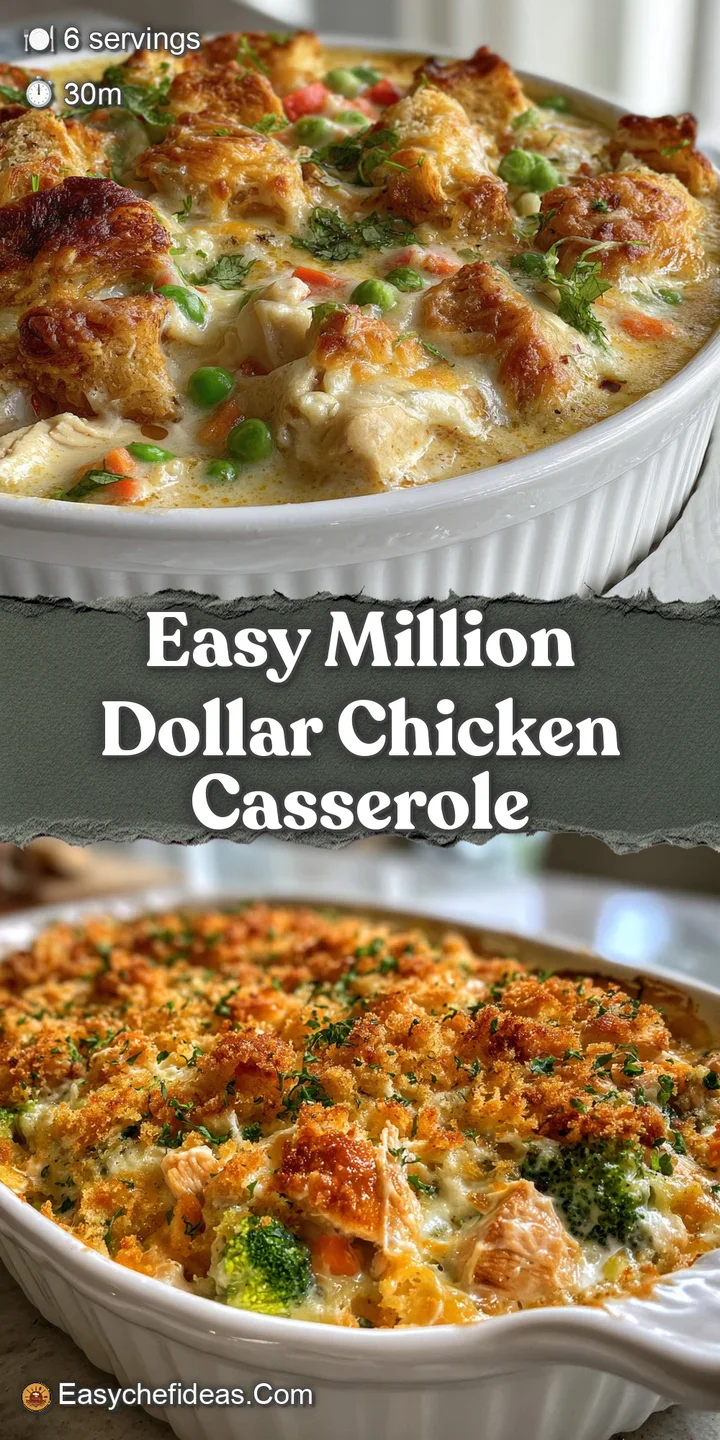 Close-up of bubbly, cheesy chicken noodle casserole. Tender chicken pieces peek through the creamy, golden-brown sauce and...