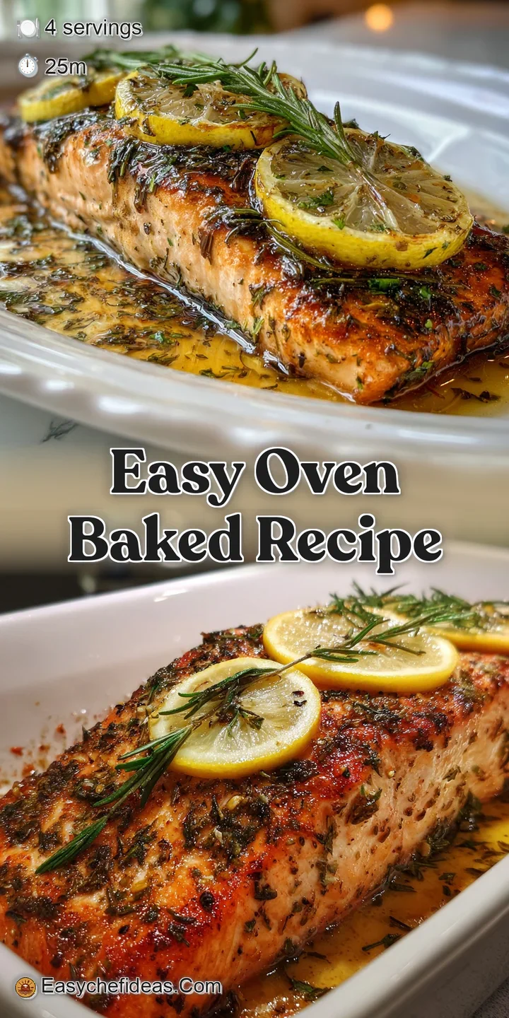 Close-up reveals moist, tender salmon with golden edges, infused with fresh herbs and a burst of citrus from juicy lemon s...