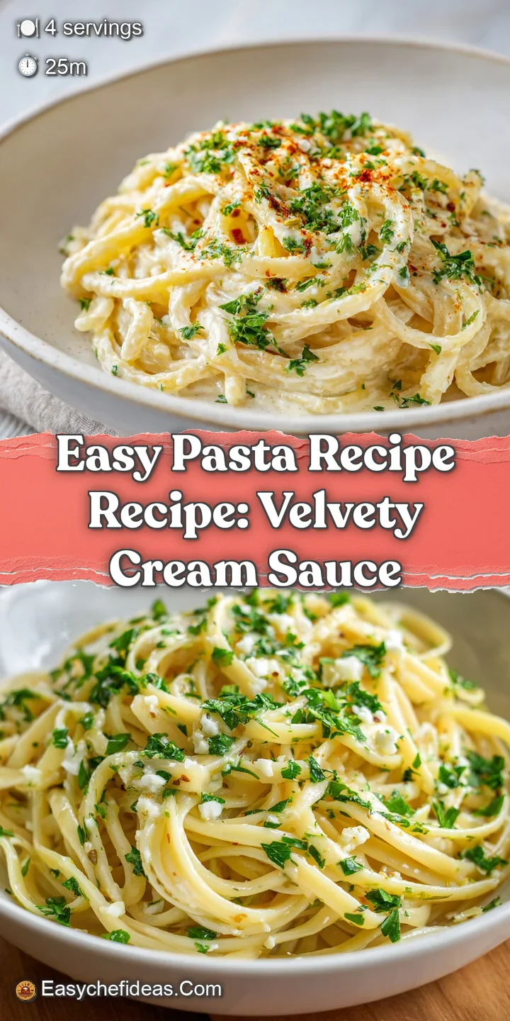 Close-up of luscious garlic pasta with creamy, textured sauce clinging to the noodles and flecks of herbs sprinkled throug...
