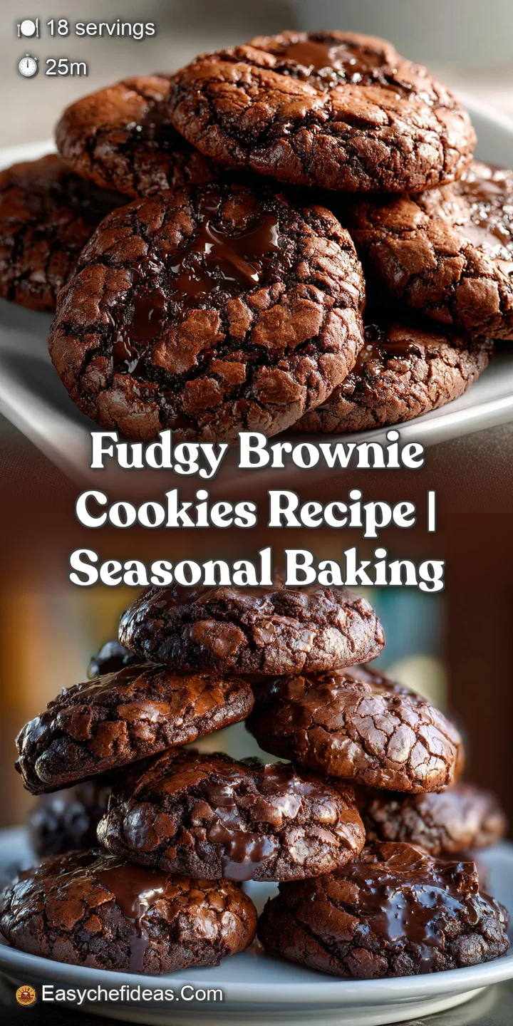 Close-up of a gooey brownie cookie with melting chocolate chips, highlighting the rich, dark chocolate color and cracked s...