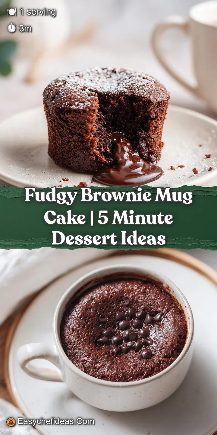 Close-up of a fudgy brownie mug cake, revealing molten chocolate rivers and a soft, cakey crumb.