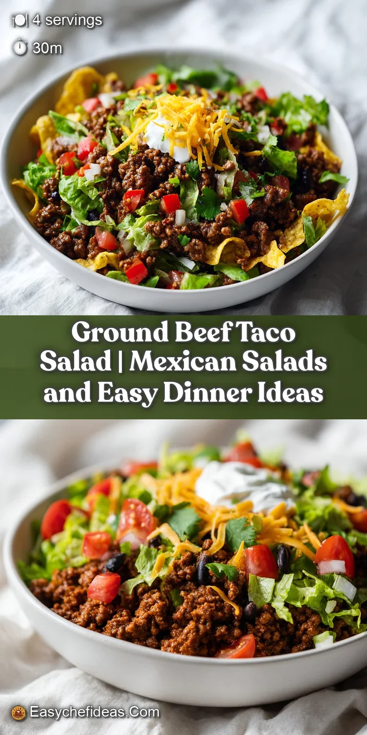 Close-up of seasoned ground beef crumbled over crisp lettuce, topped with vibrant pico de gallo and shredded cheddar.