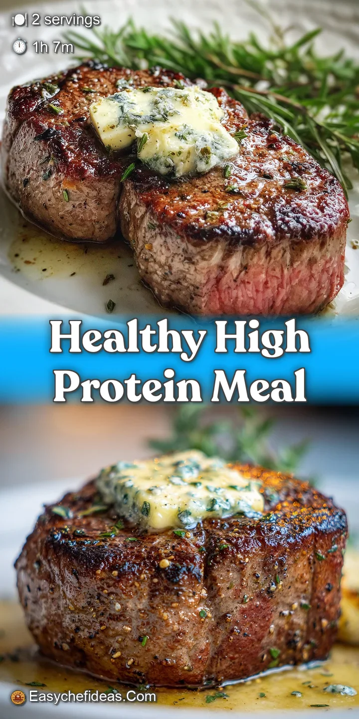 Juicy filet mignon glistening with garlic butter. A close-up view showcasing the perfect sear and tender, rosy interior.