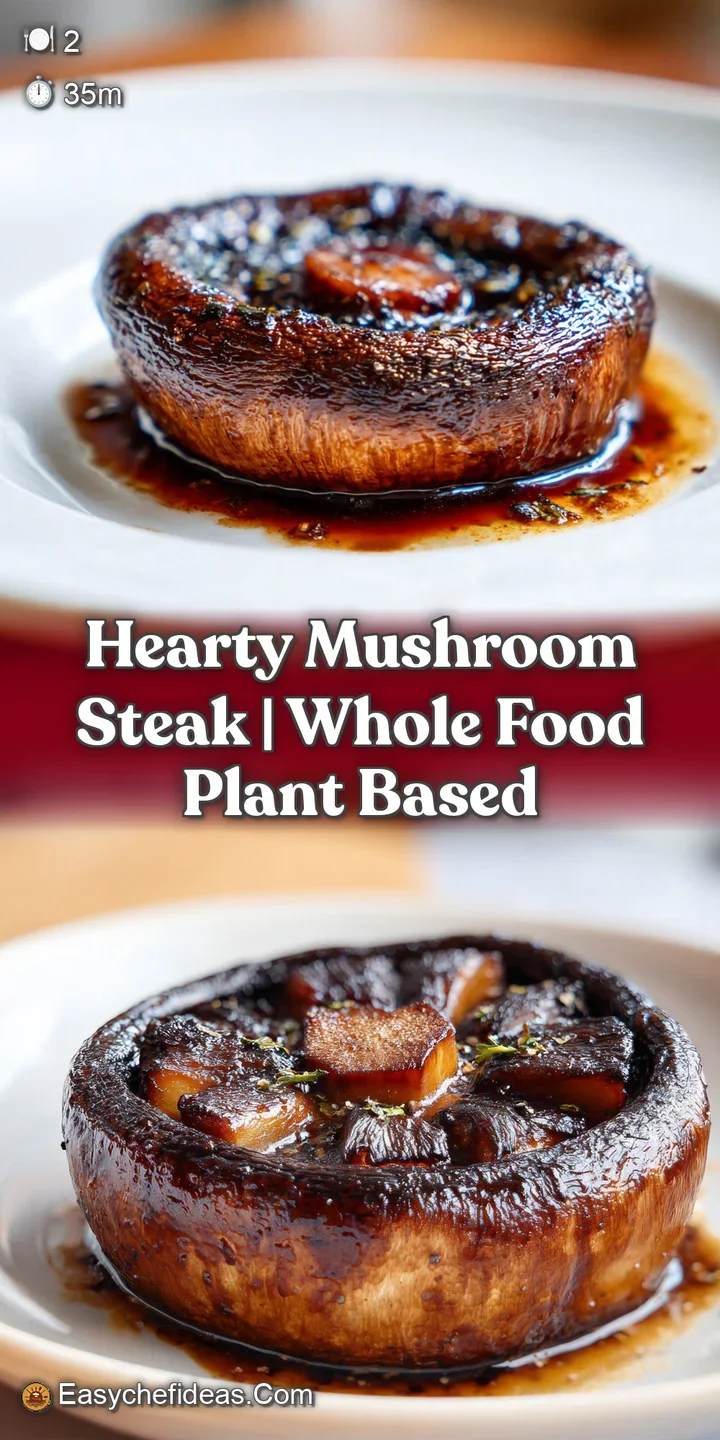 Close-up of a juicy, browned mushroom slice showing a meaty texture and a glistening, savory balsamic glaze.