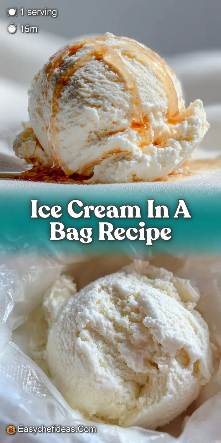 Close-up of homemade ice cream in a bag, showing the texture of the ice cream and condensation. A simple frozen treat.