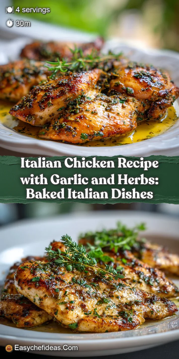 Close-up showcasing juicy chicken with crispy edges, glistening with herbs and garlic, promising a flavorful Italian culin...