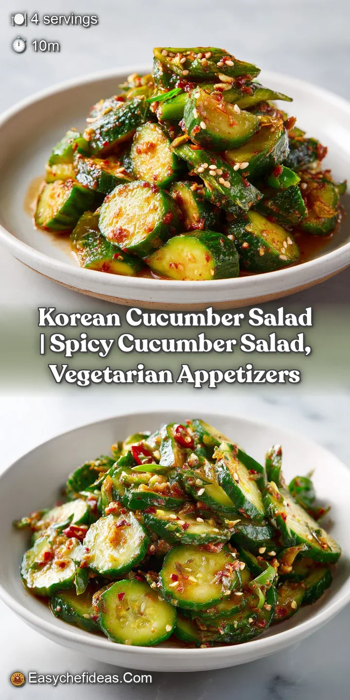 Close-up of refreshing cucumber salad, showing glossy slices with red chili flecks and sesame seeds glistening.