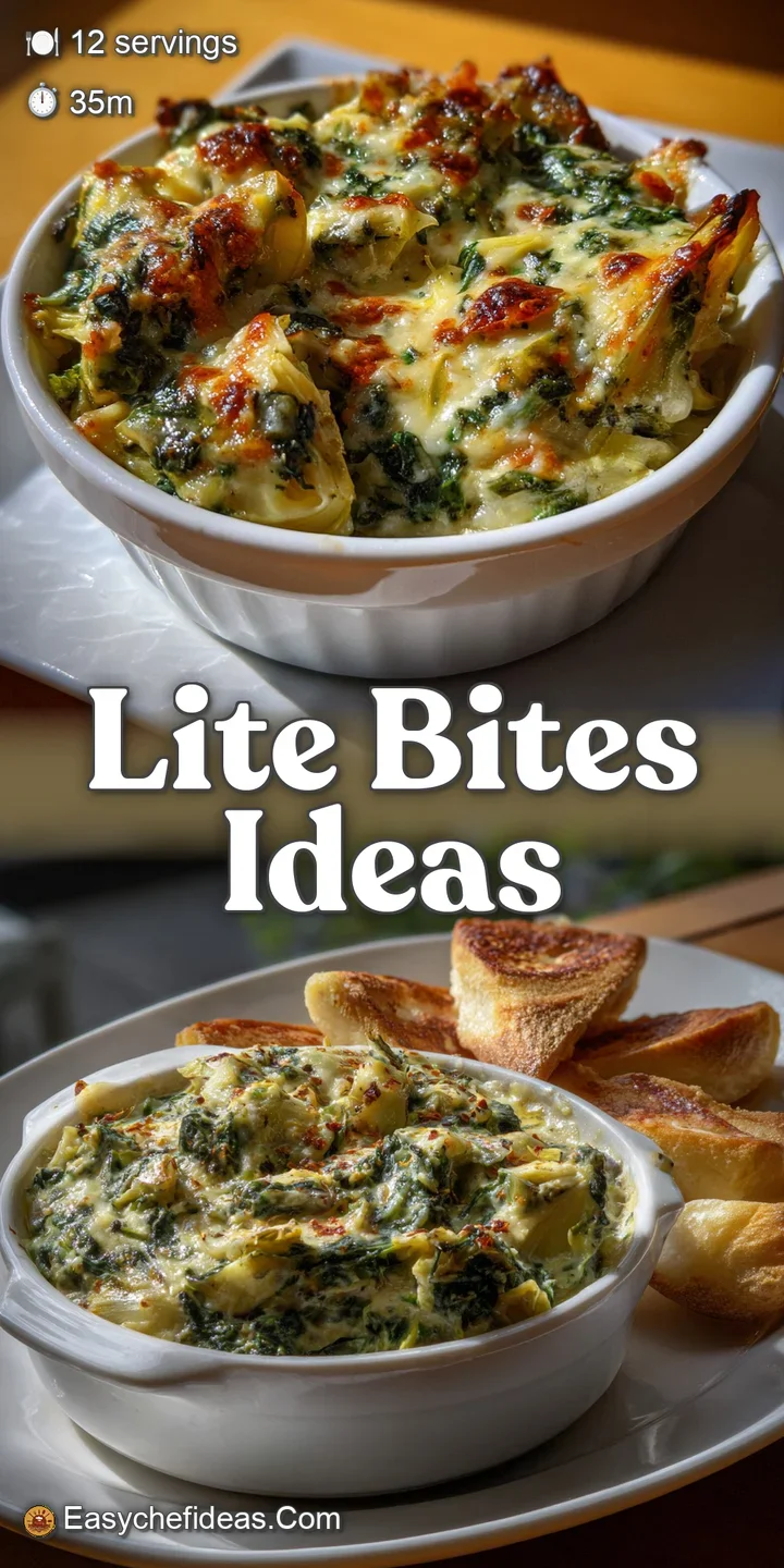 Close-up of a bubbling, cheesy spinach and artichoke dip. Visible strands of melted cheese pull from a warm, textured, sav...