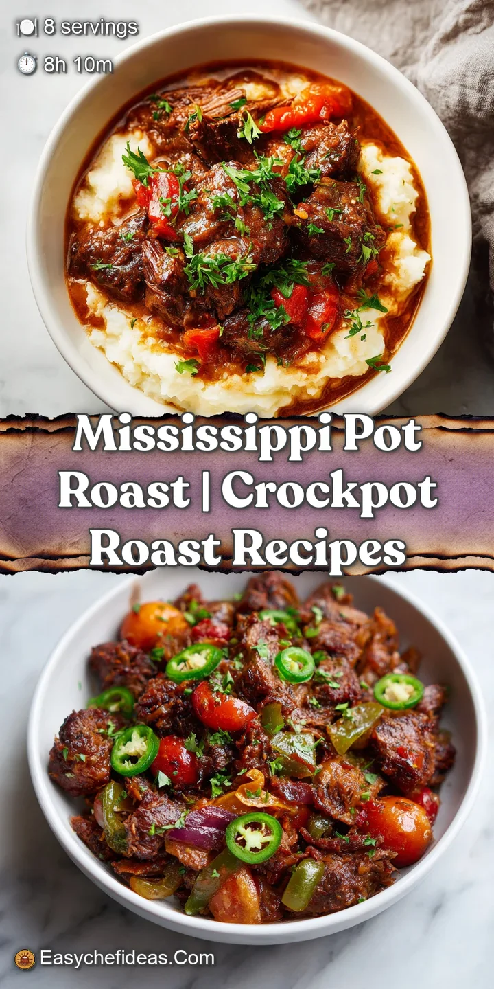 A fork gently pulls apart tender, succulent shredded beef, showcasing its moist texture against a backdrop of soft vegetab...