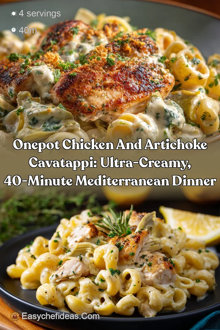 OnePot Chicken and Artichoke Cavatappi: Ultra-Creamy 40-Minute Mediterranean Dinner