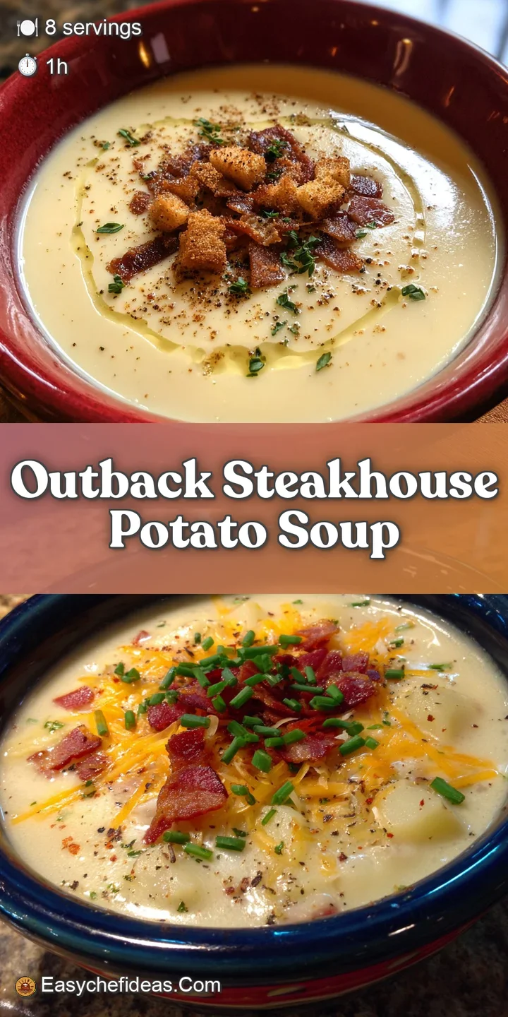 Close-up of velvety potato soup; bacon and chives provide colorful accents, promising a warm, savory, and satisfying spoon...