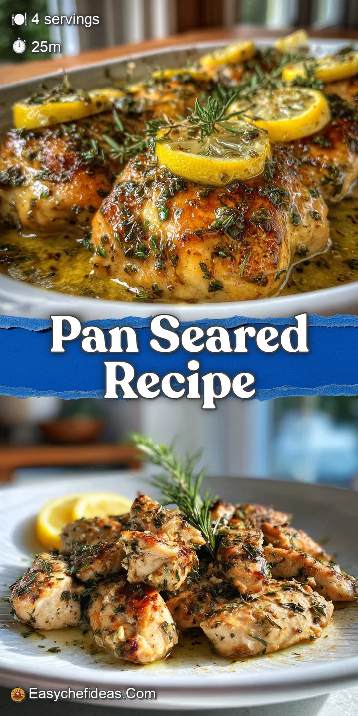 Close-up captures the crisp, golden-brown skin of the chicken, flecked with herbs. A glistening lemon slice invites a taste.