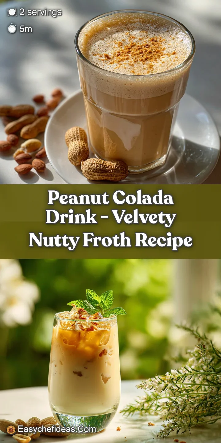 Close-up of a frosty peanut colada, showing the blended texture and condensation on the glass, hinting at refreshment.