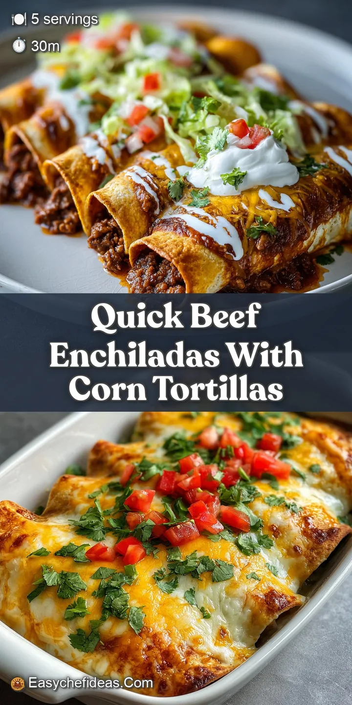 Close-up view of a beef enchilada covered with bubbling melted cheese and drizzled with red sauce. Fresh cilantro garnish.