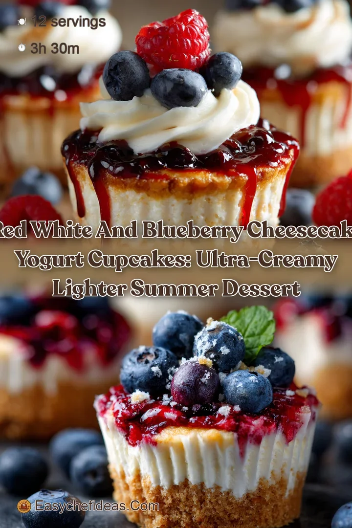 Red White and Blueberry Cheesecake Yogurt Cupcakes: Ultra-Creamy Lighter Summer Dessert