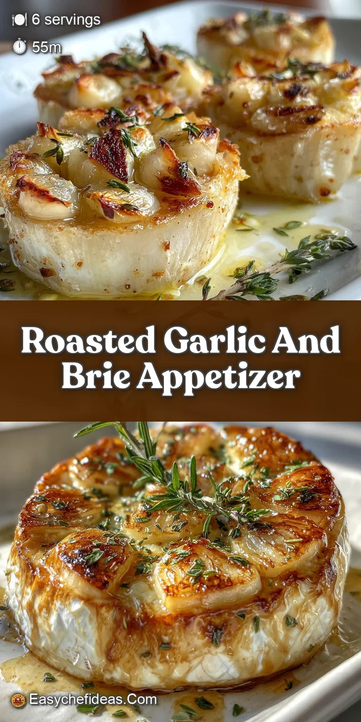 Close-up of creamy, melted brie appetizer, showcasing garlic cloves, fresh thyme, and crusty bread ready for dipping.