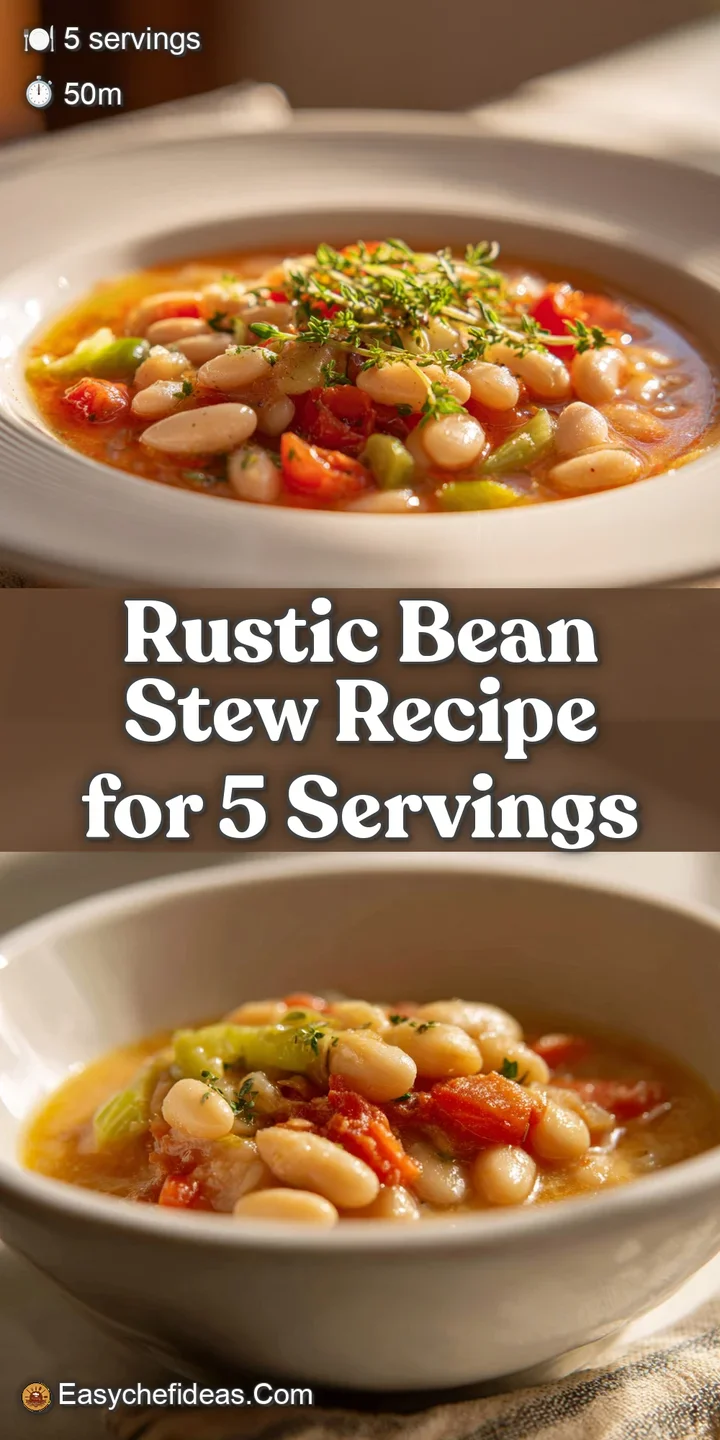 Close-up of rustic bean stew. Plump beans, glistening broth, and vibrant herbs create a comforting, appetizing image.