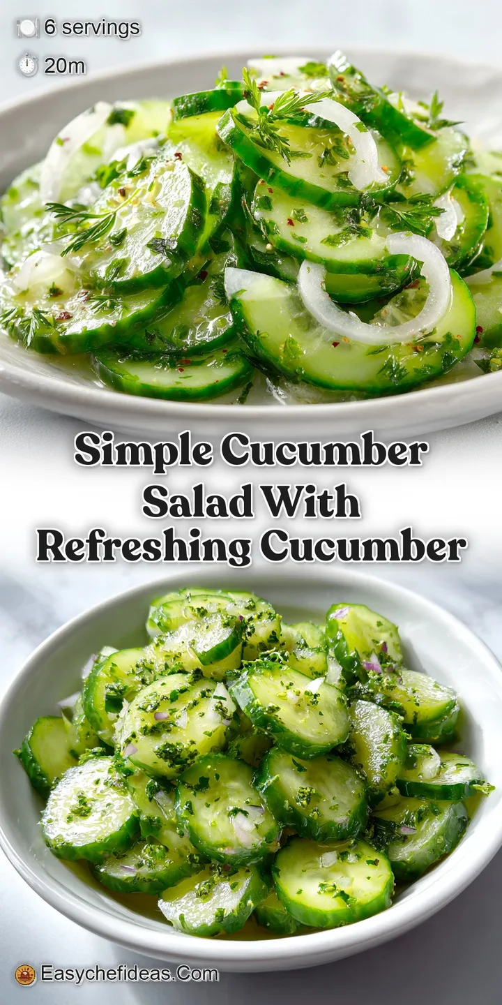 Close-up: Crisp, juicy cucumber slices glistening with a light vinaigrette, flecked with fresh dill and a hint of black pe...