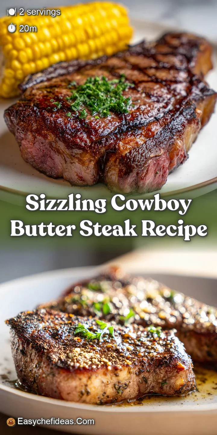 Close-up of a steak, herbed butter glistening, showing the charred crust and juicy interior. An enticing, flavorful image.