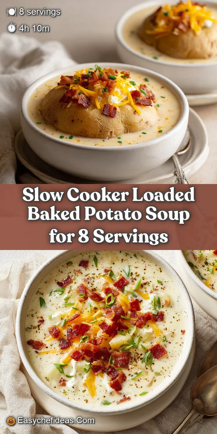Close-up of steaming, cheesy potato soup with bacon and chives. Creamy, comforting, and looks rich and savory.