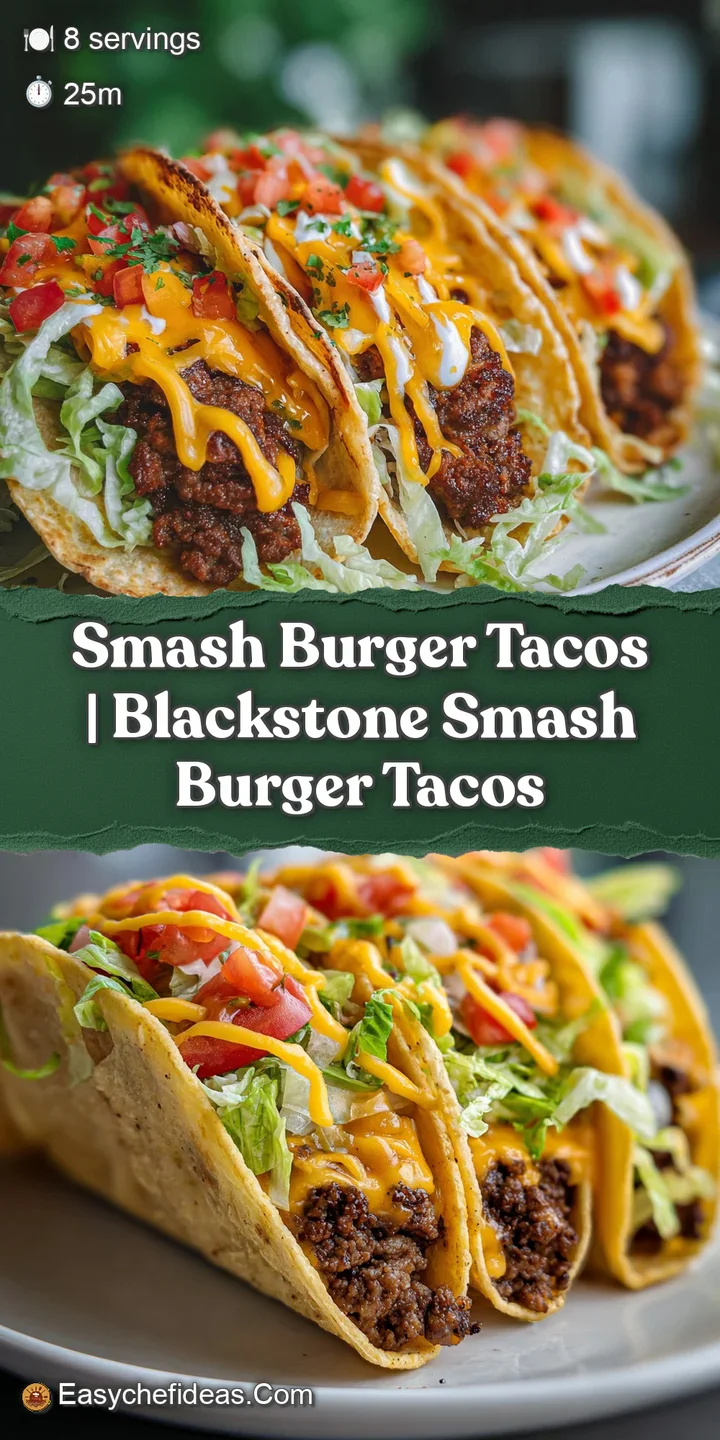 Close-up of a smash burger taco revealing seasoned ground beef, gooey melted cheese, and fresh, colorful toppings bursting...