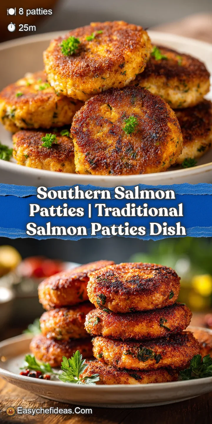 Close-up of a golden-brown crust revealing flaky, pink salmon interior and steam rising from the hot patty.