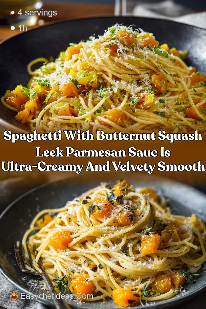 Spaghetti with Butternut Squash Leek Parmesan Sauc is Ultra-Creamy and Velvety Smooth