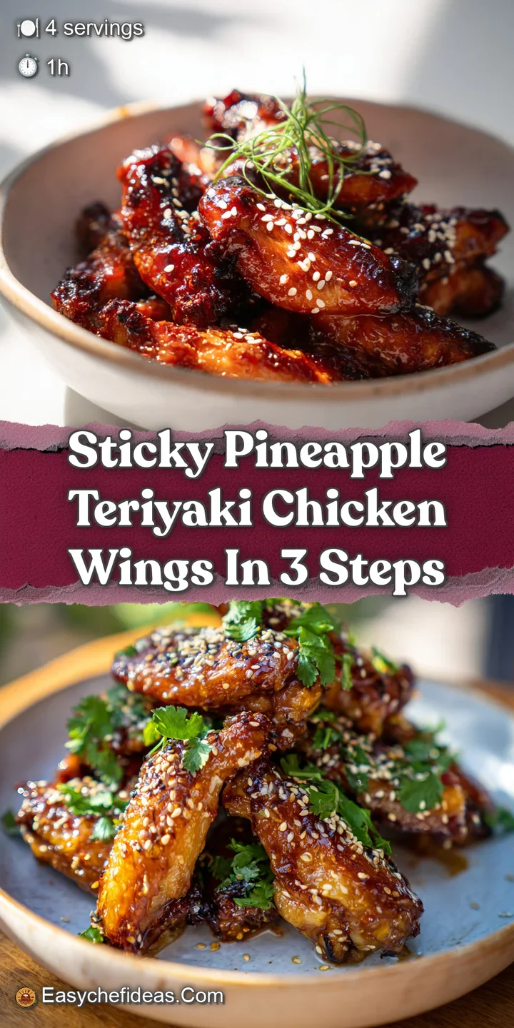 Close-up showcases the glazed texture of a pineapple teriyaki chicken wing, capturing its mouthwatering shine and enticing...