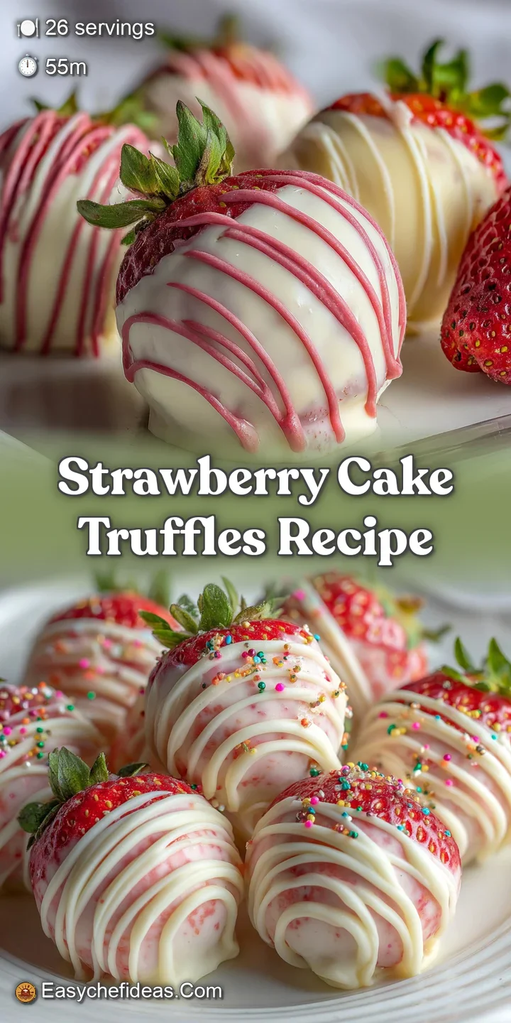 Close-up of a moist, pink strawberry cake truffle with a dusting of sugar, revealing a dense, cake-like interior.