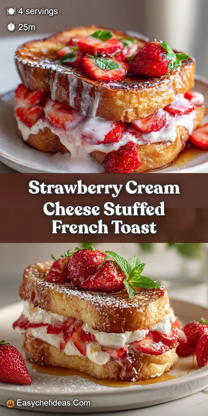Close-up of a strawberry-stuffed French toast slice, showcasing its soft texture, creamy filling, and juicy red berries.